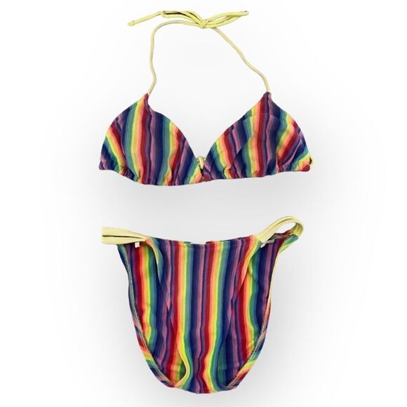 Vintage 90’s Sassafras Rainbow Striped String Beachy Bikini Size S/M - Picture 1 of 15